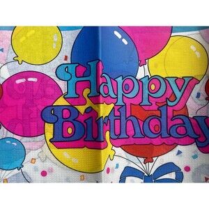 Vintage 1988 Happy Birthday Balloons Paper Table Cover Unused Retro Party Decor